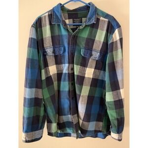 American Eagle Mens XL Plaid Flannel Shirt Blue Green Check Casual Style Quality